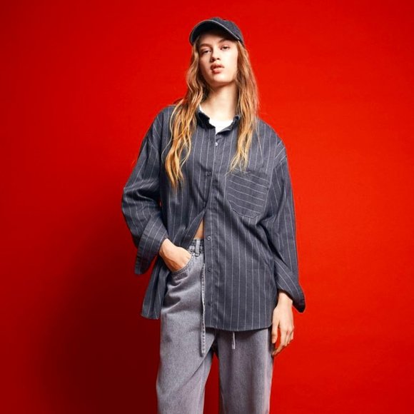 Tops - ⭕️ BOGO! Oversized Flannel Shirt Grey in Dark gray/pinstriped
